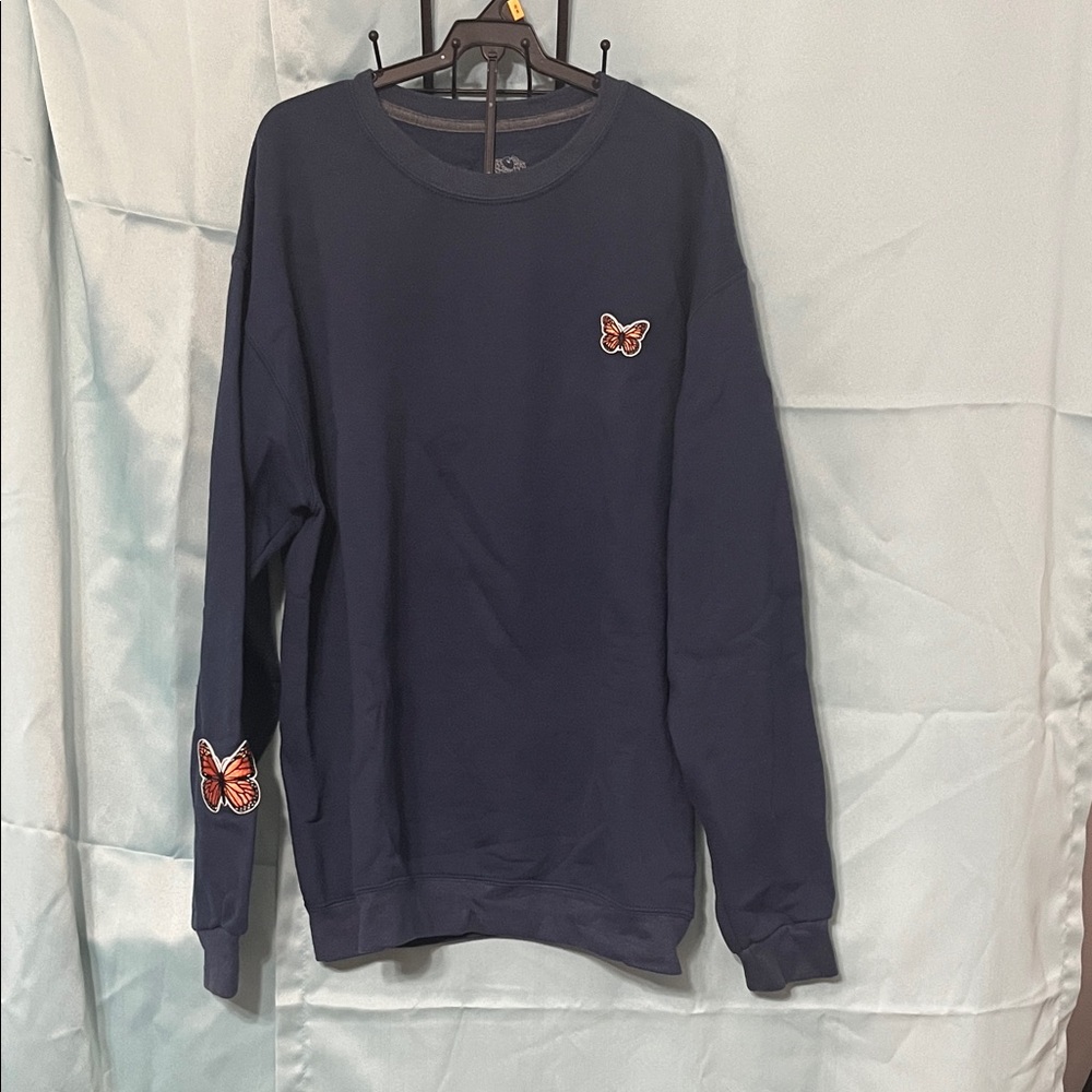 Navy Blue Sweater with Butterfly Embroidery